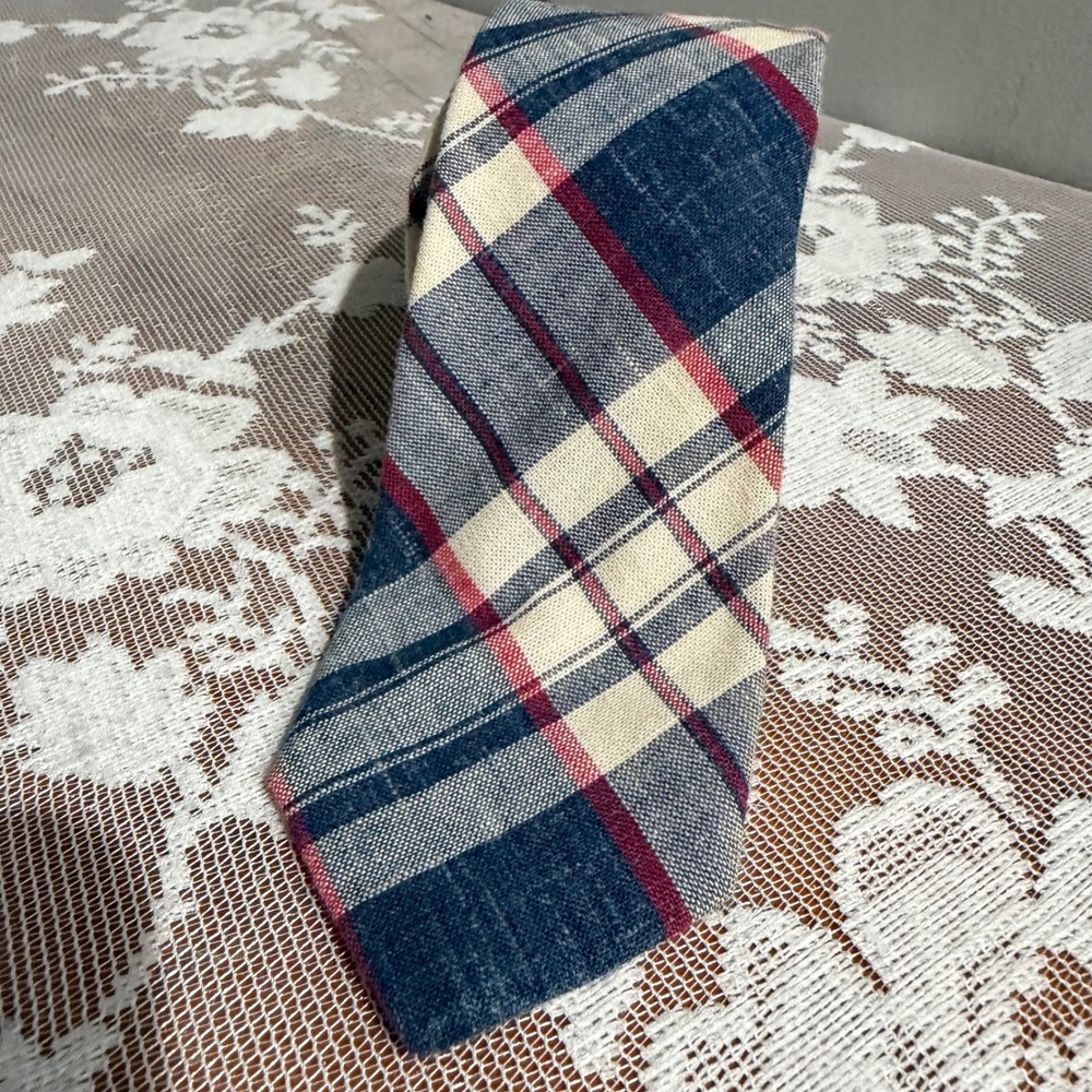J.Crew Necktie Mens OS Blue Plaid Excellent Cotton Handmade USA Tartan Tie